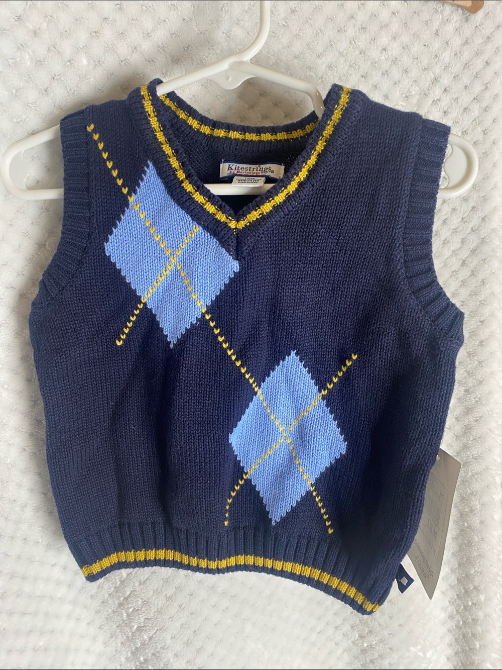 Kitestrings Navy Argyle Knit Sweater Vest with Blue & Yellow Accents